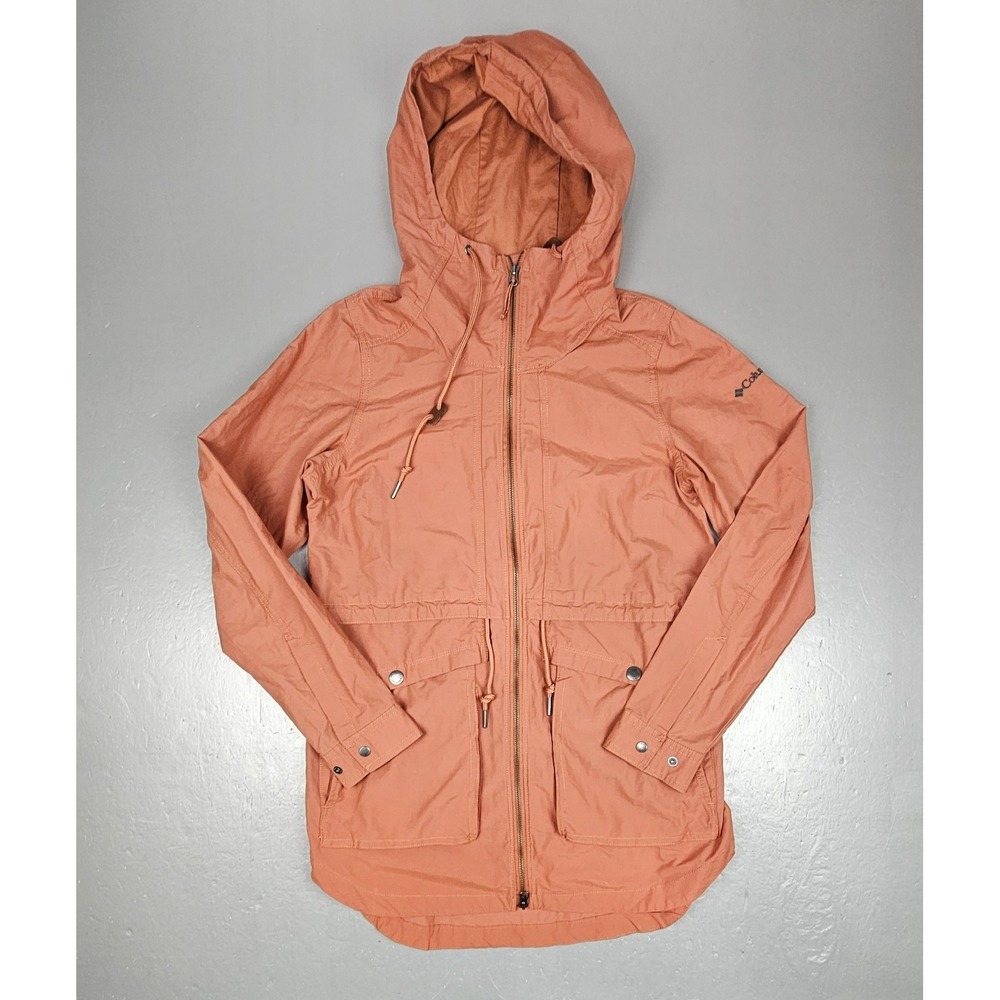 Columbia Jacket Womens XS Orange West Bluff Hooded Long Line‎ Full Zip Utility